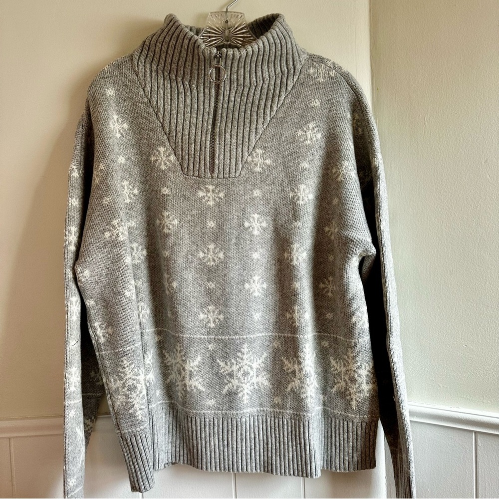 Talbots NWT Snowflake Half-Zip Sweater Holiday Women’s Wool Blend Pullover XL